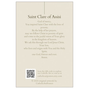 St Clare of Assisi Prayer Card, Traditional Catholic Art Print Patron ...