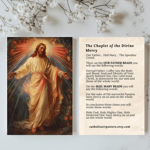 Coroncina della Divina Misericordia, Preghiera, Confezione da 1/10/25/50/100 Santini di Gesù Cristo, Stampa artistica cattolica, Immagine artistica del Sacro Cuore dell'Ave Maria