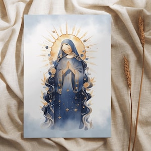 4x6 "Unsere Liebe Frau von Aparecida Heilige Karte, Aquarell Jungfrau Maria und Kind Christus, katholisches Kunstdruck-Rückgebet, Set-Packung mit 1/5/10/25/50/100