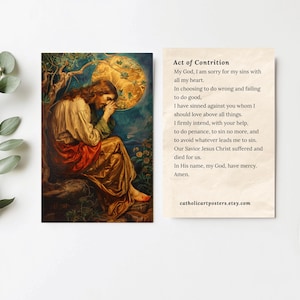 Carte de prière catholique Acte de contrition, oeuvre d'art sur la sainte confession, document pour le service liturgique, impression d'art Jésus-Christ, lot de 1/10/25/50/100