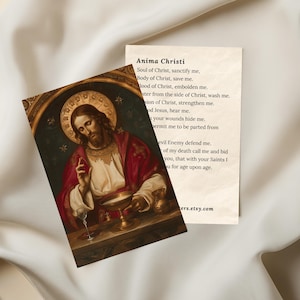 Carte de prière catholique Anima Christi, impression d'art saint-chrétien, corps de l'âme, sang du Christ, carte religieuse pour paroisse, cadeau de conférence