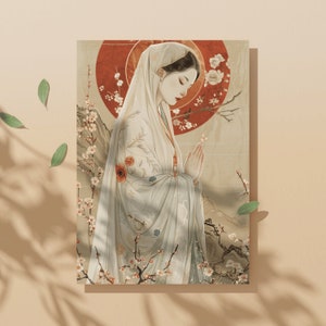 Santino giapponese di Nostra Signora di Fatima, segnalibro di preghiera della Novena asiatica regalo per studenti religiosi, cartolina con stampa artistica spirituale cattolica da 4x6"