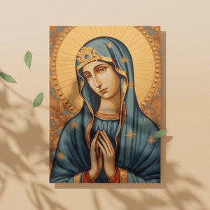 Biglietto di preghiera di Nostra Signora di Lourdes, opera d'arte bizantina della Beata Vergine Maria, set di cartoline da 4x6", regalo commemorativo per il funerale per la madre