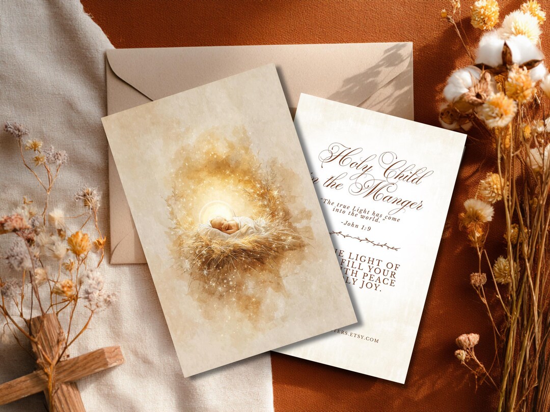 Holy Child in the Manger Christmas Card: Birth of Baby Jesus Prayer ...