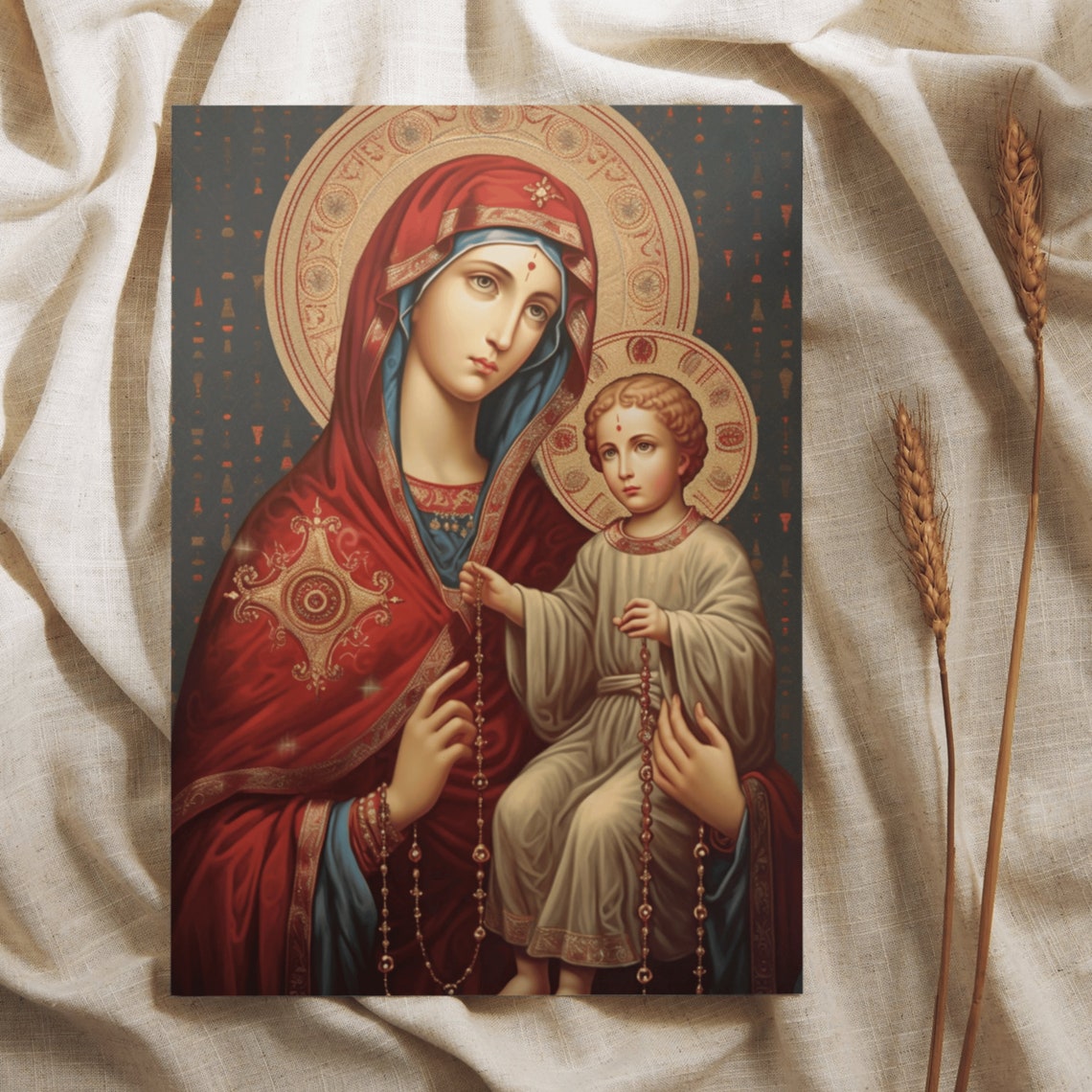 Our Lady of the Rosary Holy Card: Byzantine Madonna and Child Art - Etsy