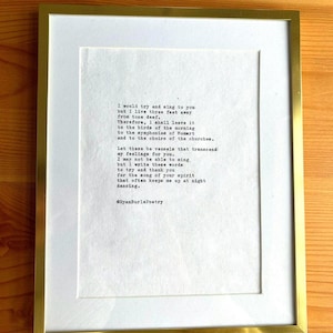 Gepersonaliseerde vintage schrijfmachineafdruk op handgemaakt katoenpapier – aangepast gedicht, gepersonaliseerde quote of huwelijksuitnodiging – uniek cadeau-idee