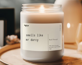 Smells like Mr Darcy Candle Book Lover Gift Pride and Prejudice Bookworm Reading Vegan Soy Scented Candle