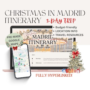 Itinerario di viaggio di Natale a Madrid Mappa di Madrid mobile Pianificatore di viaggio digitale Destinazione Madrid Pianificatore di viaggio Guida di viaggio digitale Viaggio in Spagna