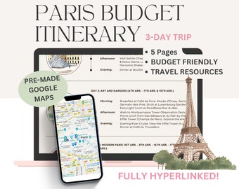 Plantilla de itinerario de viaje de París Móvil Mapa de París Planificador de viajes digital Planificador de viajes de destino de París Descarga digital Guía de viaje PDF