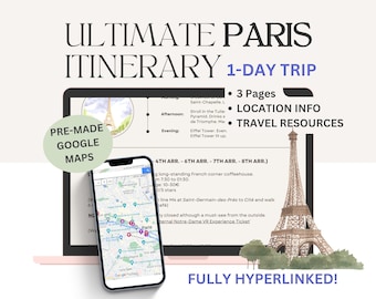 Itinerario de viaje de París Móvil Mapa de París Planificador de viajes digital Destino de París Planificador de viajes Descarga digital PDF Guía de viaje Viaje a París