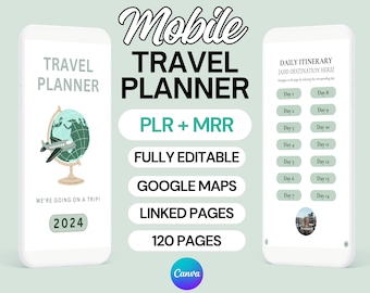 Master Resell Rights and PLR Digital Mobile Travel Planner Master Resale Rights Travel Itinerary Planning MRR Canva Template Travel Planner