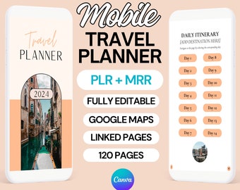 Master Resell Rights and PLR Digital Mobile Travel Planner Master Resale Rights Travel Itinerary Planning MRR Canva Template Travel Planner