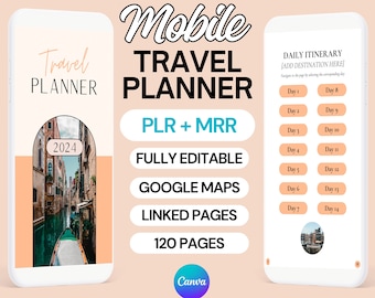 Master Resell Rights and PLR Digital Mobile Travel Planner Master Resale Rights Travel Itinerary Planning MRR Canva Template Travel Planner