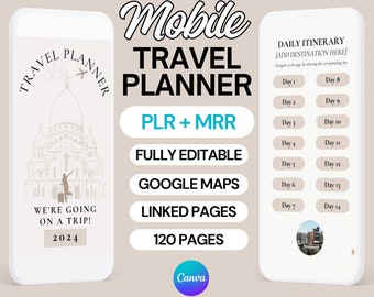 Master Resell Rights and PLR Digital Mobile Travel Planner Master Resale Rights Travel Itinerary Planning MRR Canva Template Travel Planner