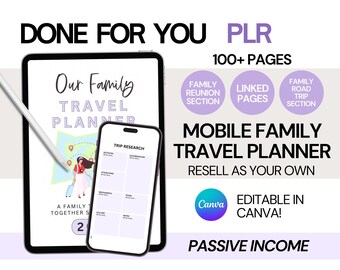 PLR Family Travel Itinerary PLR Digital Travel Planner Plr Template Canva PLR Travel Interactive Itinerary Plr Resell Digital Planner Family