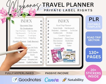Travel Itinerary PLR Editable Summer Trip Planner Plr Digital Travel Private Label Rights Canva Vacation Planner Template Mykonos Itinerary