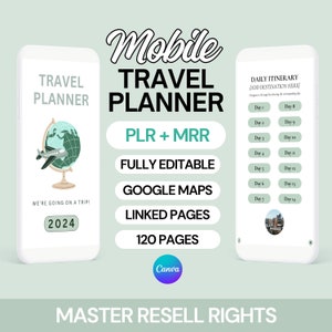 Master Wiederverkaufsrechte und PLR Digitaler Mobiler Reiseplaner Master Wiederverkaufsrechte Reiseplaner MRR Canva Template Reiseplaner