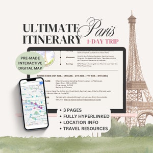 Itinerario de viaje de París Móvil Mapa de París Planificador de viajes digital Destino de París Planificador de viajes Descarga digital PDF Guía de viaje Viaje a París