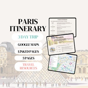 Plantilla de itinerario de viaje de París Móvil Mapa de París Planificador de viajes digital Planificador de viajes de destino de París Descarga digital Guía de viaje PDF