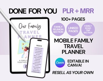 Master Resell Rights and PLR Digital Mobile Travel Planner Master Resale Rights Travel Itinerary Planning MRR Canva Template Travel Planner