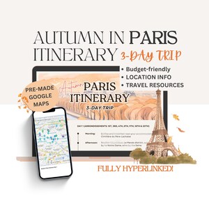 Itinerario de viaje de otoño en París Mapa móvil de París Planificador de viajes digital Planificador de viajes de destino de París Guía de viajes digital Viaje a París