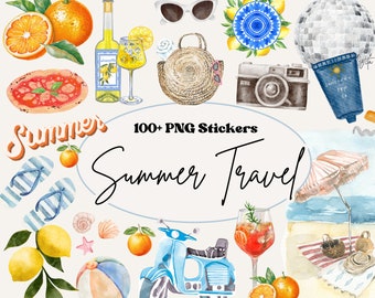 Watercolor Travel Digital Stickers Goodnotes Travel Planner Stickers PNG Travel Girl Digital Download Watercolor Girly Travel Clipart