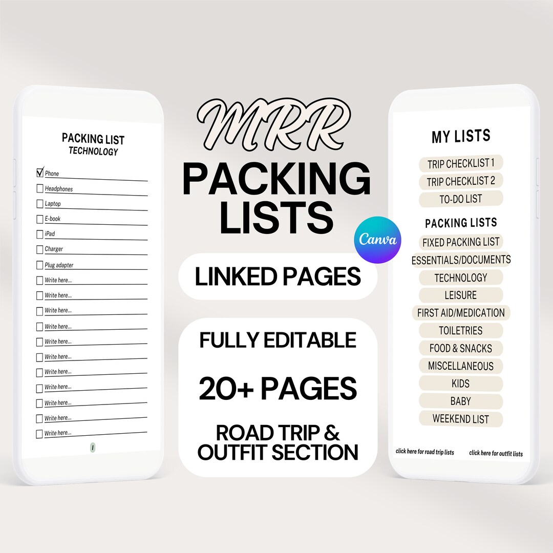 Mrr Digital Travel Packing List Editable Canva Template Family Packing ...