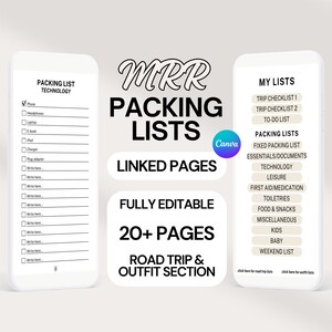 Mrr Digital Travel Packing List Editable Canva Template Family Packing List Planner Inserts Editable Packing Template Travel Checklist Canva