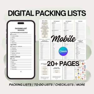 Editable Travel Packing List Template Canva Travel Checklist Family Trip Planning Checklist Canva Vacation Checklist Road Trip Packing List