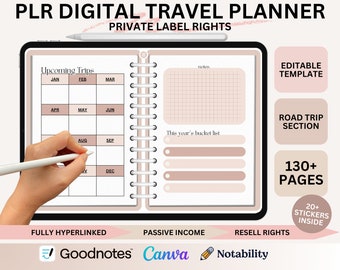 PLR Digital Travel Journal GoodNotes Travel Planner Travel Itinerary Digital Trip Template Canva Vacation Planner Notability Travel Planner