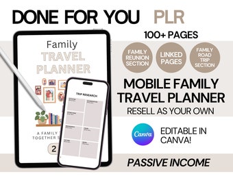 PLR Family Travel Itinerary PLR Digital Travel Planner Plr Template Canva PLR Travel Interactive Itinerary Plr Resell Digital Planner Family