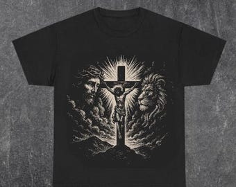 PNG Jesus Kreuz Vintage 90er Jahre Stil, Retro Jesus Löwe png, Jesus Vintage Gracphic png, Trendiges christliches png, Design, PNG Download