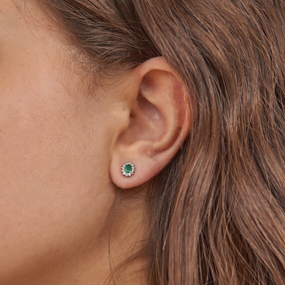 Oval Lobe Earrings in 18 Kt Gold With Diamonds and Precious Stones. Elegant Personalized Earrings as a Gift for Her. Minimalist Style Etsy Canada