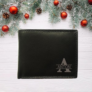 Echtleder Herren Geldbörse mit Gravur, Geldbeutel aus Leder, Geschenk Weihnachten, Jahrestag oder Geburtstag, Brieftasche Monogram für Papa