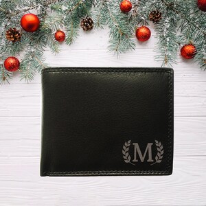 Herren Geldbörse Leder mit Gravur, Geldbeutel aus Leder, Geschenk Weihnachten, Jahrestag oder Geburtstag, Brieftasche Monogram für Papa