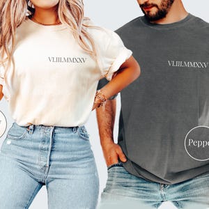 Personalized Roman Numeral Tshirt, Comfort Colors Custom Roman Date Neckline Shirt, Anniversary Year Outfit, Couple Tee, Valentines Day Gift