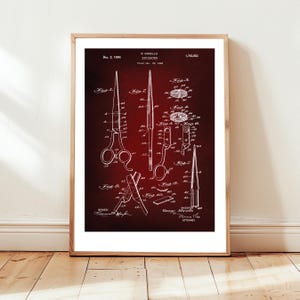 Scissors design from US Patent Office. Poster gift for hairdresser, barber, barbershop, hair salon, beauty salon, hair fashion, hairdressing