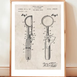 Ilustración de patente de cuchara para helado, póster histórico para la cocina - Regalo de ilustración de ingeniería / Decoración de pared para la cocina