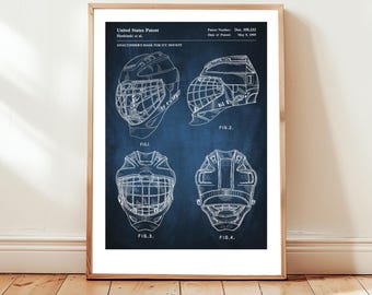 Ishockeymålvaktsmask från US Patent Office. Postergåva för målvakt, ishockeymålvakt, vintersport, ishockeyväggkonst