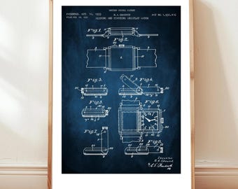Reverso watch design from US Patent Office. Poster gift watch collector, horologist, fashion, horology, watchmaker, wrist watch