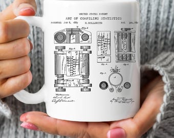 Original computer from 1889 by Hollerith from US Patent Office. Mug gift for computer geek, IT, mathematician, statistics, tech, programmer