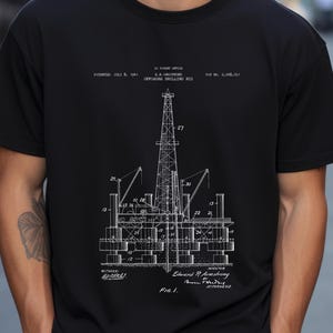 Offshore oil drilling rig from US Patent Office. T-shirt gift oil engineer, oil and gas exploration, petroleum engineering, energy, oil rig,
