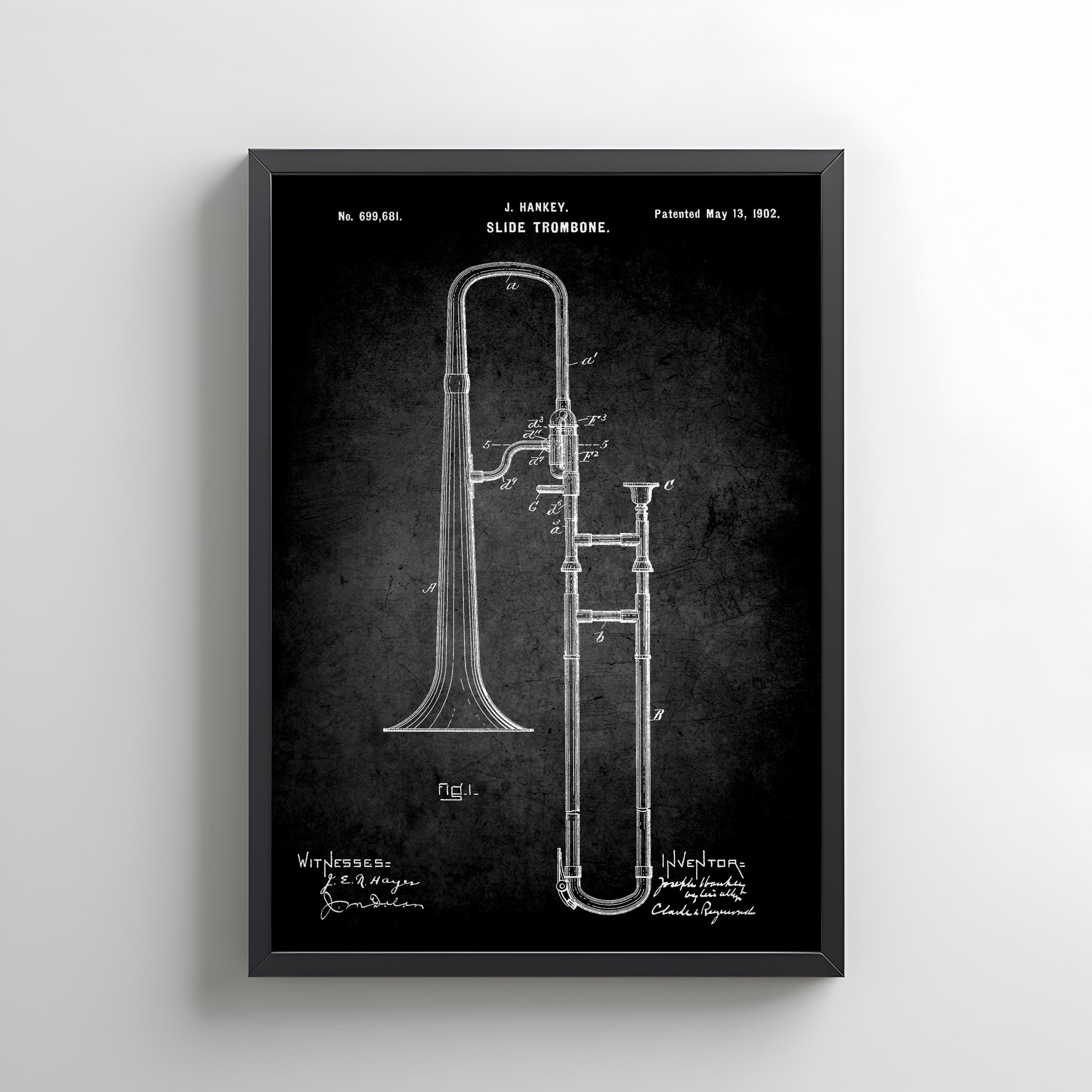 米国特許庁所蔵の1902年製ヴィンテージトロンボーンデザイン。トロン