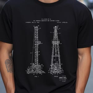 Ölbohrturm Design von US Patent Office. T-Shirt Geschenk Öltechniker, Öl- und Gasexploration, Petroleumtechnik, Energie,