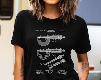 Gauge Design 1890, Micrometer Patent Drawing - Made In USA Cotton T-Shirt | Engineer Gift | Metalworker Historic Artwork