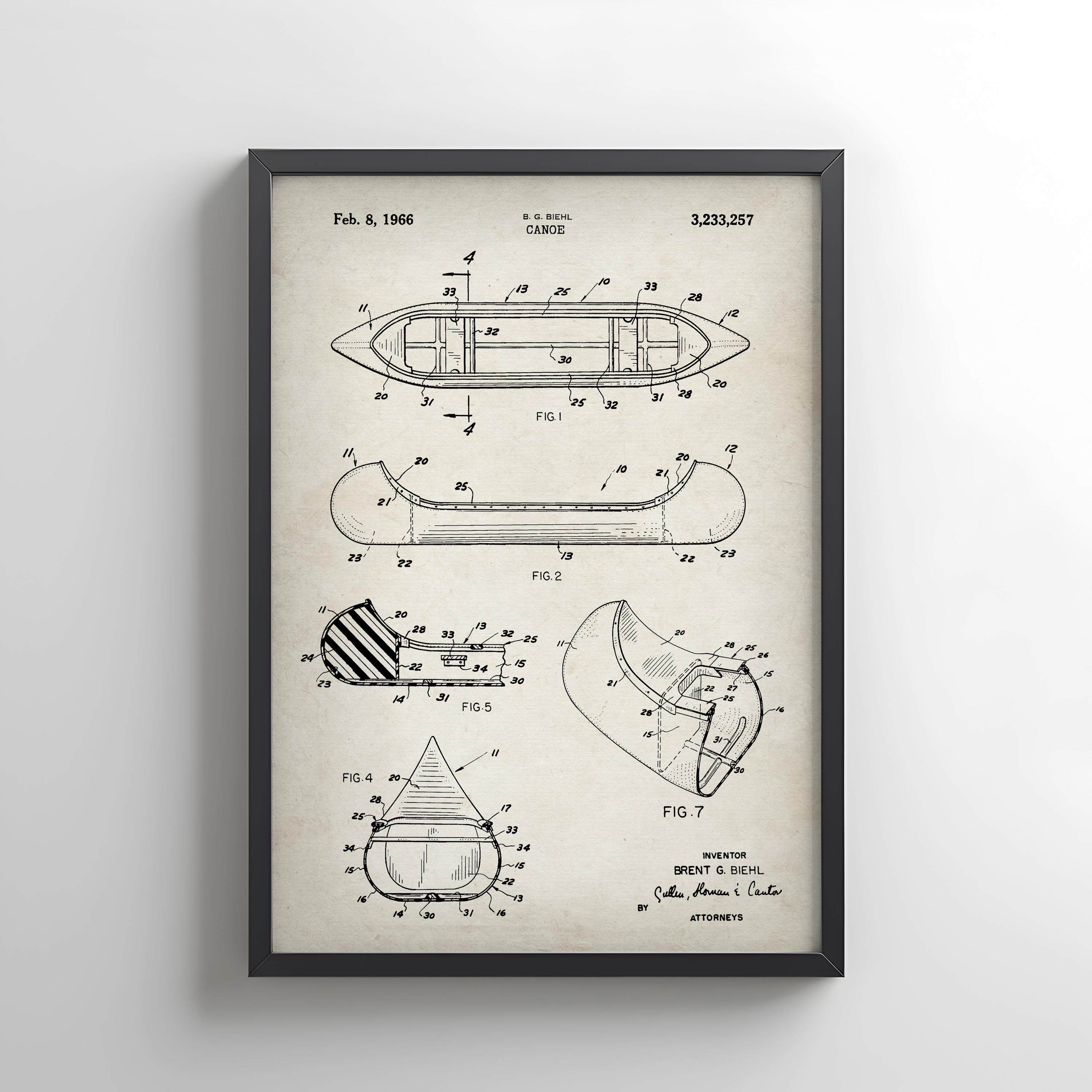 Canoe Design From US Patent Office. Poster Gift Canoe, Canoeist ...