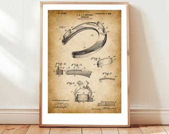 Antique horseshoe design from 1898 from US Patent Office. Poster gift Equestrian, horse rider, cowboy, rodeo, animal lover, equine stable,