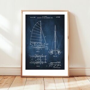 Katamaran segelbåt från US Patent Office. Poster gåva seglare, segelbåt, båtliv, båtägare, katamaran, väggkonst segling, nautisk, yacht,