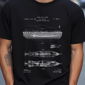 Submarine torpedo boat from 1888 from US Patent Office. T-shirt gift submarine, submariner, navy naval, warship, military, sailor, history
