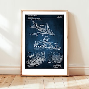 Diseño de sistema de manejo de carga de aeronaves por Boeing, de la Oficina de Patentes de EE. UU. Póster de regalo sobre logística, aviación, manipulación de carga, transporte aéreo.